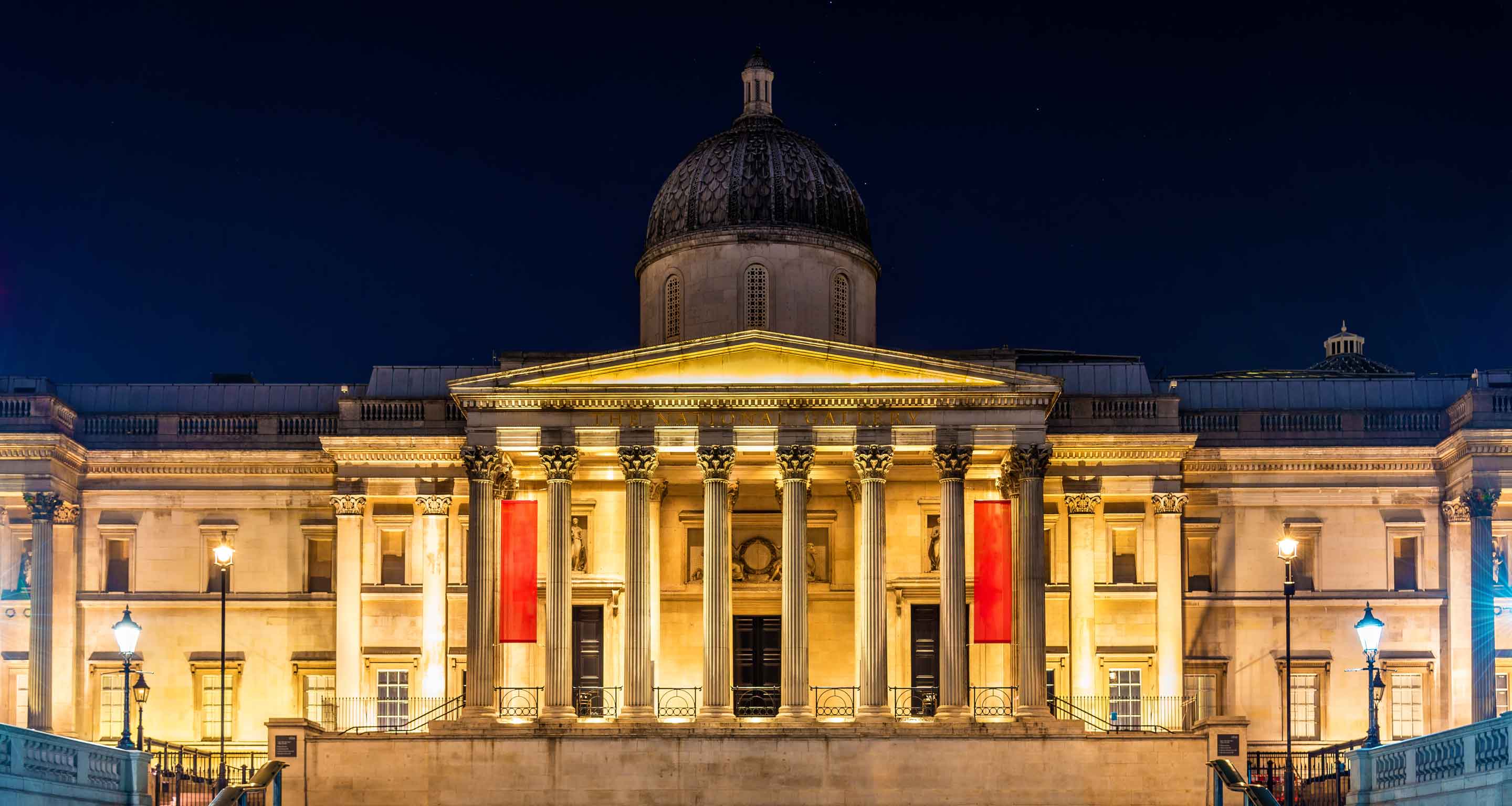 Facade of the National Gallery in London.